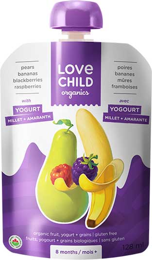 Love Child Yog & Grain Pears, Banana, Blackberry & Raspberry Puree 128ml