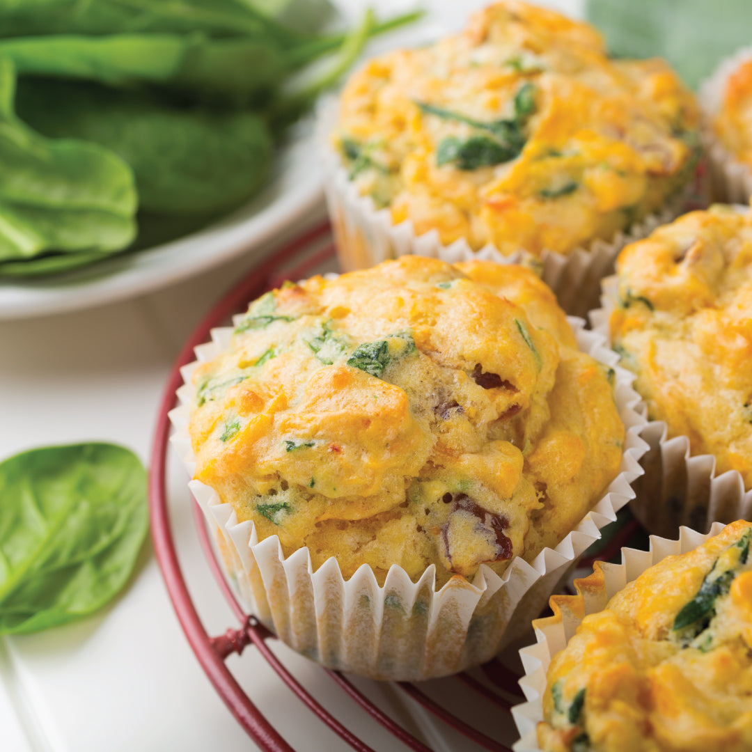 savory spinach + cheddar muffins