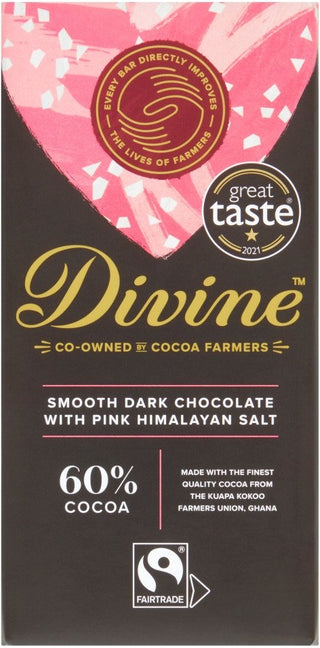 Divine Chocolate Dark Chocolate Pink Salt 60% Bar 85g