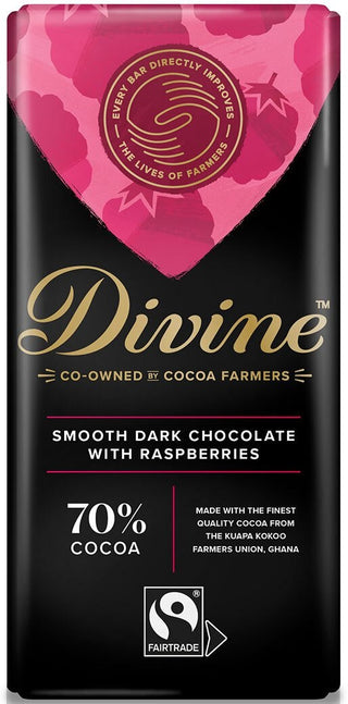 Divine Chocolate Dark Chocolate Raspberry 70% Bar 85g