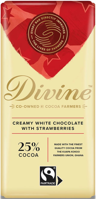 Divine Chocolate White Chocolate Strawberry Bar 85g
