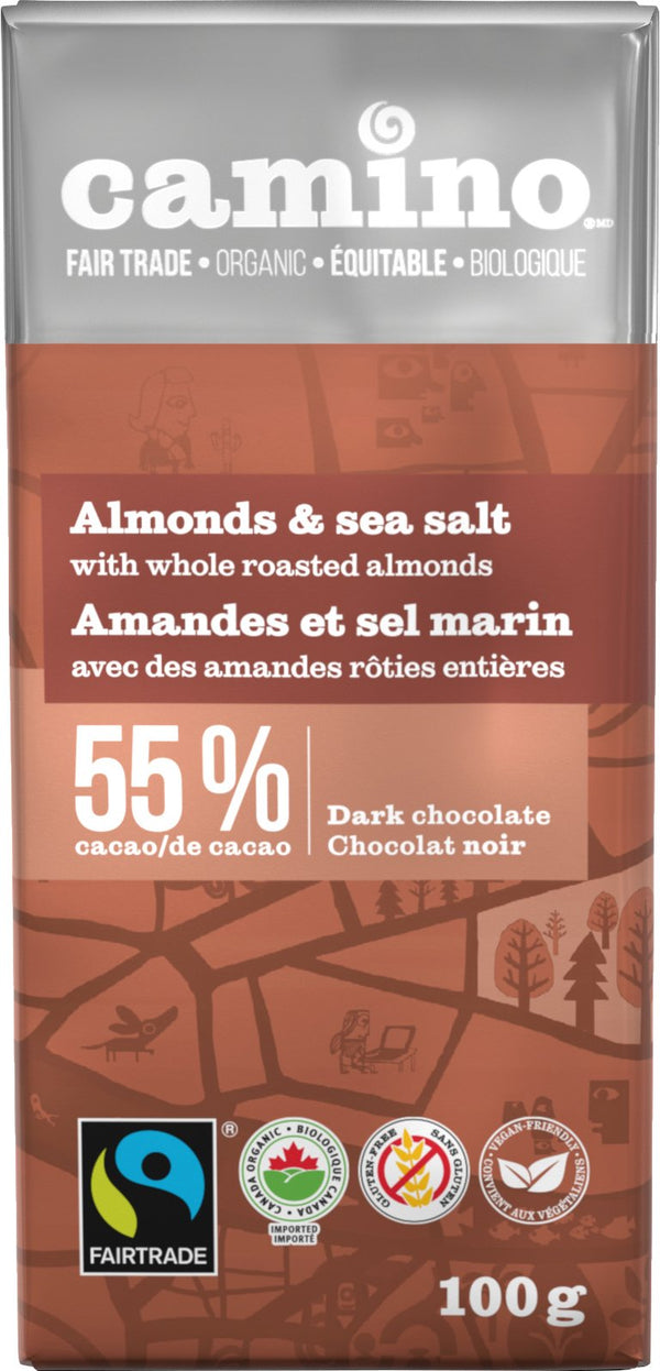 Camino Almond Sea Salt Dark Chocolate Organic Bar 100g