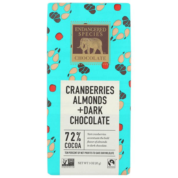 Endangered Species Wolf  Cranberry & Almond Dark Chocolate Bar 85g