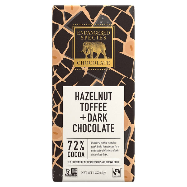 Endangered Species Rhino  Hazelnut Toffee Dark Chocolate Bar 85g