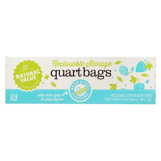 Natural Value Storage Bags Reclosable Quart 24 Bags